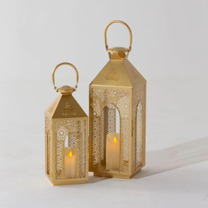 <b>Gold</b> Metal Moroccan <b>Lantern</b> With Intricate Arch Cutwork Handmade <b>Lantern</b> Portable Decorative Light Holder for Home Wedding Decor - Product Image 5