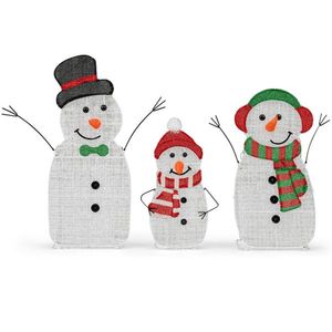 Decorazione Natalizia Famiglia di Pupazzi di Neve Illuminati a 3 Pezzi, 95 LED Bianco Caldo, Metallo+Tessuto, Misure 30.5'/25.5'/20.5\", Statuine Giocattolo - Product Image 4