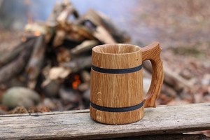 Wooden Beer Mug Handmade Rustic Beer Stein Natural Wood Drinkware <b>Large</b> Wooden Beer Mug Handcrafted Wooden Stein Wholesale - Product Image 3