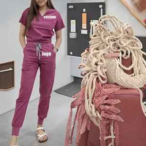 Tenues médicales personnalisées : Blouse d'infirmière à manches courtes, pantalon de jogging, ensemble de tenues de spa extensibles et ajustées pour infirmières - Product Image 6