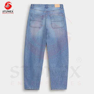 Jean en denim décontracté bleu clair pour homme, coupe droite, délavé, style vintage, en coton, vente en gros personnalisée - Product Image 5