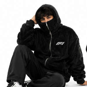 Wholesale Oversized Custom <b>Zip</b> Up Face Cover Hood Jacket Winter Streetwear Cargo <b>Pocket</b> Oversized Men's Cotton Fleece <b>Hoodies</b> - Product Image 3