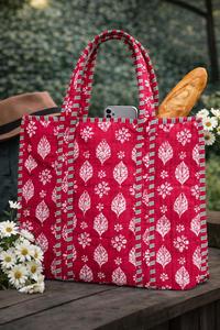 กระเป๋าโท้ทใบเล็กพิมพ์ลายบล็อกสำหรับผู้หญิง กระเป๋าถือสำหรับช้อปปิ้ง ไปเที่ยวทะเล ใช้ในชีวิตประจำวัน กระเป๋าถือแบบอินเดียดั้งเดิม สวยงาม หรูหรา - Product Image 3