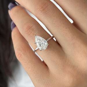 3 Carat Pear Cut Lab Grown Diamond Solitaire <b>Ring</b> , <b>Thin</b> Engagement <b>Ring</b> ,14k White Gold, IGI Certified - Product Image 6