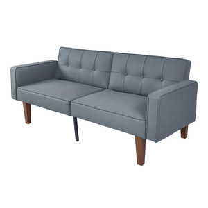 Sofá Futón Moderno de Estilo Mediados de Siglo, en Cuero PU, Ajustable y Reclinable, con Respaldo Acolchado y Patas de Madera y Metal, Sofá Cama - Product Image 1