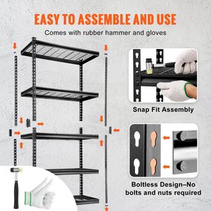 Scaffale Metallico a 5 Ripiani Regolabili, Capacità 900 Kg, Organizzatore per Garage, Nero, 91 cm di Lunghezza - Product Image 4