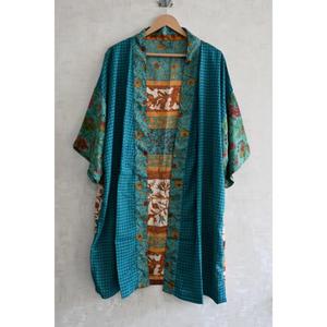 Silk Patchwork Long <b>Kimono</b> Robe Handmade Boho Bridal Dressing Gown Printed Plus Size Breathable Autumn - Product Image 2