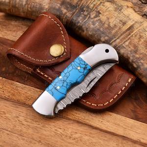 Couteau de poche pliant EDC ultra-affûté en acier Damas fait main de qualité industrielle, pointe clip, manche en bois, OEM ODM - Product Image 5