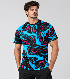 <b>Men's</b> Short Sleeve Sublimation Printed T-<b>Shirt</b> <b>Black</b> Blue Pink Abstract Pattern Quick Dry <b>Slim</b> <b>Fit</b> Sporty O-Neck Polyester - Product Image 1