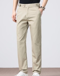 <b>Men's</b> <b>Khaki</b> Cotton Casual Pants Wide Leg Straight Fit Mid Waist Drawstring Closure Anti-Wrinkle Oxford Fabric Lightweight - Product Image 1