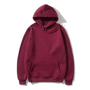 Sweat-shirt à capuche pour femme, couleur bordeaux, en coton uni, avec poche kangourou, manches longues, pour l'automne - Product Image 1