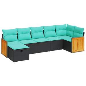 Juego de sofás de patio de ratán sintético negro de 7 piezas con cojines, conjuntos de jardín - Product Image 2