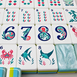 Juego de Mahjong Americano Premium de 160 Piezas, Acrílico con Bordes Lisos, Fácil de Limpiar, con Diseños Florales y de Vida Marina - Product Image 4