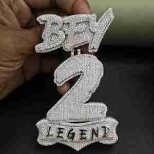 Colgante con el número 2 y la letra BEY personalizada, de acero inoxidable, plata de ley cultivada en laboratorio, chapado en platino, 45 CT, unisex, DOPE - Product Image 5