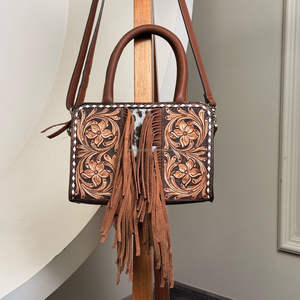 Mini bolso de mano de cuero de diseñador de moda para mujer, bolso de mano de cuero de vaca de alta calidad con flecos, correa cruzada ajustable, bolso de hombro - Product Image 5