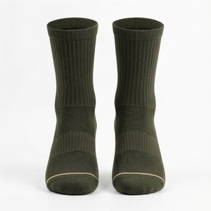 Crew <b>Socks</b> Solid Olive Green Knitted Breathable Polyester Spandex <b>Men</b> Women Casual Daily Wear Summer Standard Thickness - Product Image 1