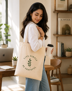Bolsa de Lona de Viaje Amani Live Simply Be Grateful, 35 cm x 38 cm, Bolsa de Compras Duradera y Ecológica - Product Image 4