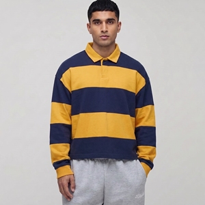 T-shirt de rugby surdimensionné personnalisé pour homme, manches courtes, rayé, 100 % coton, imprimé, anti-plis, vintage, épaules tombantes, vêtement décontracté - Product Image 4