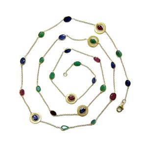 Vêtements de tous les jours en argent sterling 925 plaqué or émeraude rubis saphir breloque femmes portent un collier à longue chaîne - Product Image 1