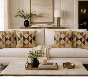 Juego de 4 Fundas de Cojín Geométricas Neutras de Lana, Yute y Algodón, Cojines Decorativos Estilo Boho para Sofá, Dormitorio y Hogar - Product Image 1