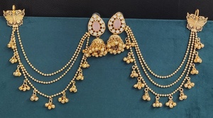 Boucles d'oreilles Earchain de qualité supérieure, Jhumka traditionnelles, parfaites pour les soirées, les occasions festives, design magnifique, légères - Product Image 4