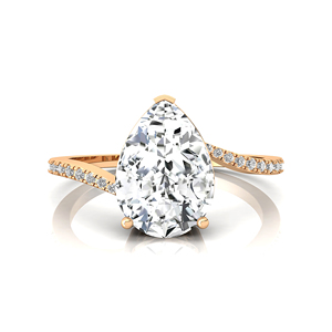 Bague solitaire personnalisée en or massif 18K 14K certifiée IGI, jaune, 2 carats, forme bypass, diamant taille poire VVS2 CVD HHPT, sertissage à griffes - Product Image 1
