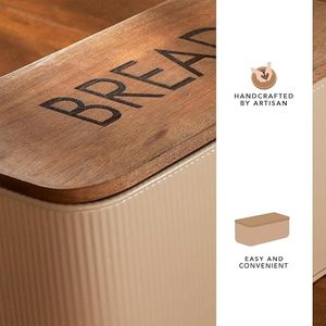 <b>Bread</b> <b>Box</b> with <b>Wooden</b> Lid Rectangular Nordic Style Food Storage Container for Kitchen Freshness Preservation - Product Image 5