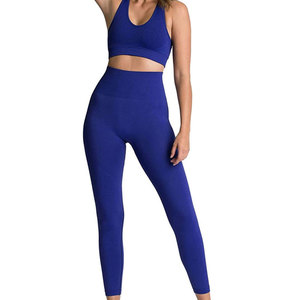 ชุดโยคะผู้หญิงแบบเรียบ 2 ชิ้น ชุดออกกำลังกาย ผ้าสแปนเด็กซ์/ไนลอน แห้งเร็ว ระบายอากาศดี ขายดีที่สุด - Product Image 1