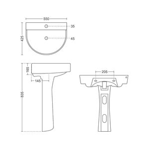 Lavabo de cerámica de alta calidad con pedestal, 550x425x835mm, lavabo de porcelana para baño, lavabo para lavar ropa, conjunto Calix - Product Image 2