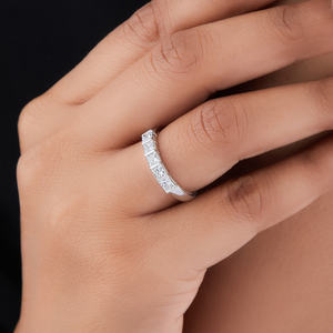 Bijoux fins en gros, argent sterling 925 plaqué or, 5 pierres, taille princesse, moissanite, sertissage classique en barre, pour femmes, anniversaire - Product Image 6