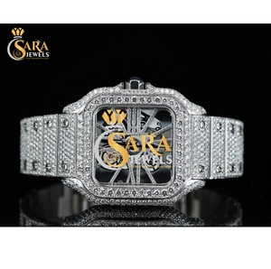 Reloj de Diseño con Esfera Cuadrada y Diamantes VVS Moissanite, Acabado Brillante, Correa de Acero Inoxidable, Números Romanos, Joyería de Lujo - Product Image 3