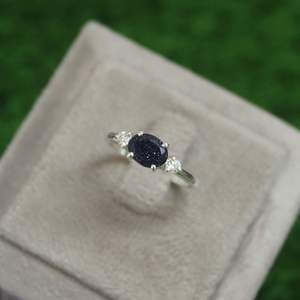 Bague de promesse ovale en pierre de sable bleue, argent sterling 925, avec accent en zircon cubique, pour femme, cadeau de fiançailles, bijoux en gros - Product Image 3