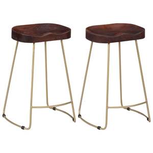 Ensemble de 2 tabourets de bar marron noyer avec finition laiton, chaise de bar élégante et durable - Product Image 1