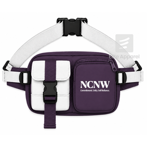 Bolso de cintura personalizado NCNW Sorority, morado y blanco, estilo casual, con logo bordado y bolsillo con cremallera para ropa griega femenina - Product Image 1