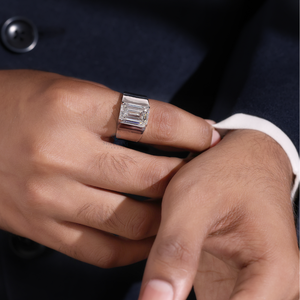 Anillo de Diamante de Laboratorio con Corte Esmeralda para Hombre, Banda Ancha de Oro Blanco, para Compromiso, Aniversario, Propuesta, Joyería Romántica - Product Image 1