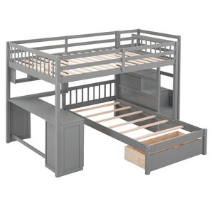Full Over Twin <b>Bunk</b> <b>Bed</b> <b>with</b> <b>Desk</b> Drawers and Shelves in Gray for <b>Kids</b> - Product Image 6