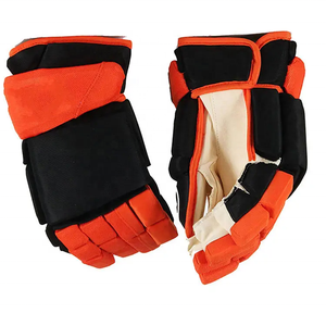 Gants de hockey sur glace à doigts entiers, noir et orange, en polyester, fermeture auto-agrippante, unisexe, modèle 2027 - Product Image 4