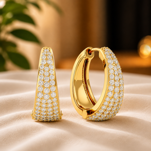 Boucles d'oreilles créoles en or jaune plaqué 18 carats avec diamants ronds brillants et moissanite triangulaire, pour femme, idéales pour mariage - Product Image 2