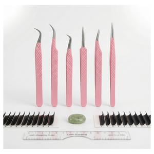 Salon Grade Pink Fiber Tip <b>Lash</b> Tweezers <b>Kit</b> Stainless Steel <b>Lash</b> Extension Tweezers for Volume Fan Mega Volume & Classic <b>Lashes</b> - Product Image 1