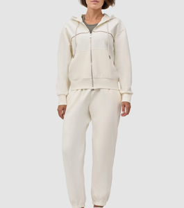 Ensemble sweat-shirt à capuche zippé couleur crème, coupe classique, décontracté, unisexe, jogging en coton French Terry, vêtements d'automne - Product Image 1