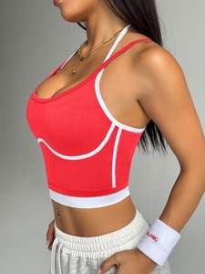 เสื้อออกกำลังกายคอกว้างสำหรับผู้หญิง |   เสื้อสายเดี่ยวแบบมีชั้นซ้อน สายไขว้ |   บริการ OEM ชุดกีฬาไร้สายแบบกระชับรับแรงกระแทกสูง - Product Image 5