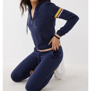 High Quality Plain Custom Design Sweatsuits <b>Zip</b> <b>up</b> <b>Hoodie</b> and Stack Sweatpants Outfits Set Women Tracksuit Solid Color - Product Image 2