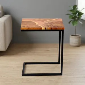 Table d'appoint en bois avec résine époxy et support en métal noir, table basse moderne pour salon, entrée, décoration intérieure - Product Image 5