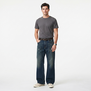 <b>Men's</b> Stonewashed Cotton Denim Flare <b>Jeans</b> Mid Waist Button Fly Casual Wear Straight Fit Washed Blue <b>Jean</b> Pants - Product Image 6