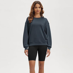 เสื้อสเวตเชิ้ตแขนยาวสำหรับผู้หญิง มีช่องสำหรับนิ้วโป้ง คอกลม ทรงหลวม ผ้าฟลีซผสมฝ้ายเนื้อนุ่ม ใส่สบาย - Product Image 3