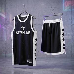 Conjunto de Pantalones Cortos y Camiseta de Baloncesto de Felpa Transpirable 100% Algodón para Hombre, Ropa Urbana Negra y Blanca, Uniforme de Entrenamiento de Verano Estilo Hip Hop, Venta al Por Mayor - Product Image 1