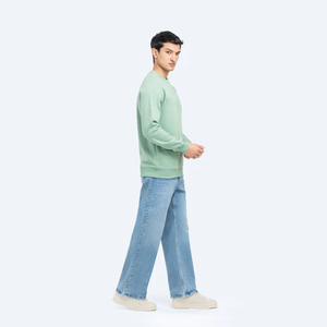 Suéter de Punto para Hombre, Corte Regular, Color Verde Claro, Cuello Redondo, Estilo Casual para Primavera, Transpirable, de Algodón - Product Image 4