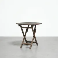 Table pliante ronde en teck, table de bistrot pliable pour extérieur, finition grise rustique naturelle
