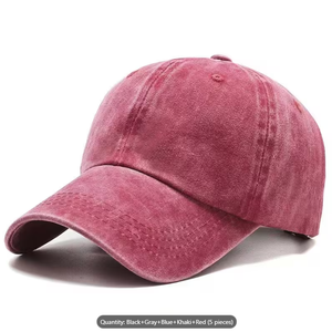 5pcs Solid Color Vintage Washed <b>Baseball</b> <b>Cap</b> Solid Color Khaki Gray Navy Blue <b>Black</b> Wine Red Soft Texture Casual Sports - Product Image 4