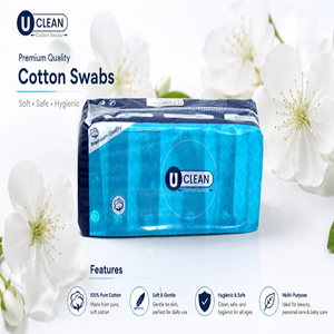 Hisopos de Algodón U Clean de Pure Hygiene con Palitos de Papel o Bambú, Hisopos Suaves para el Cuidado Diario, Cosméticos y Limpieza de Oídos - Product Image 1